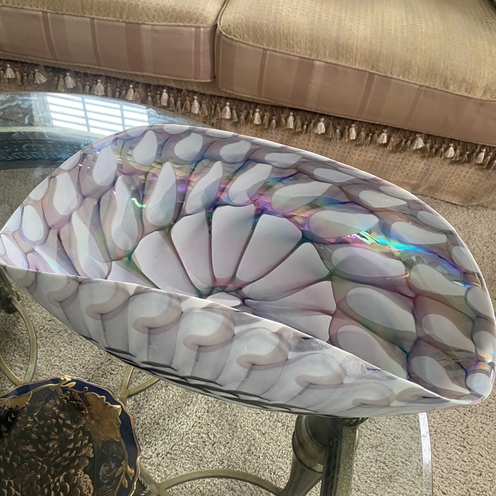 Murano Glass XL folded sculptural iridescent bowl